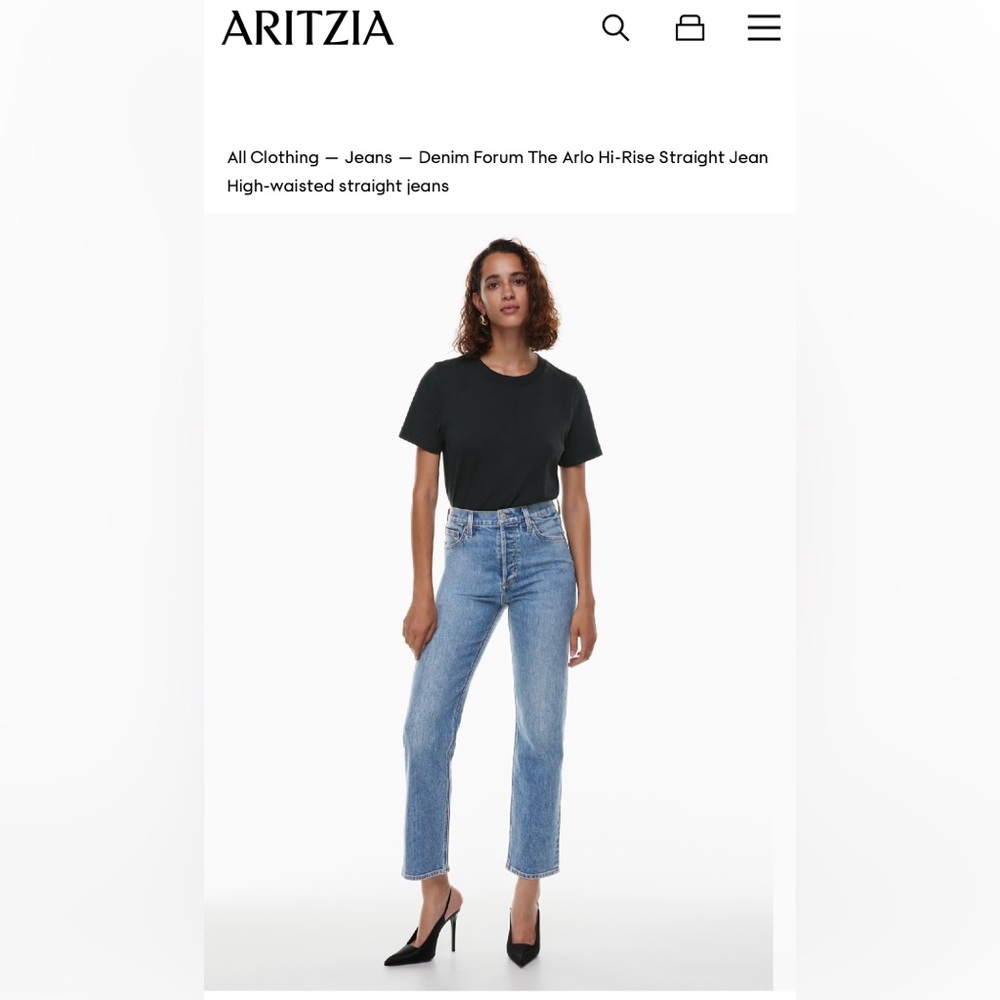 Aritzia Blue High-Waisted Straight Jeans